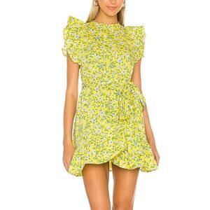 Banjanan Audrey Sprig Aurora Bold Yellow Floral Ruffle Skirt Cotton Mini Dress